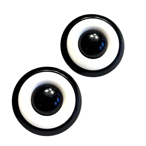 Vintage Jewelry - Pierced earrings retro black & white circles monochrome rounds vintage 1980s